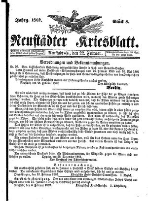 Neustädter Kreisblatt vom 22.02.1862