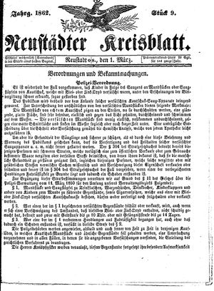 Neustädter Kreisblatt vom 01.03.1862