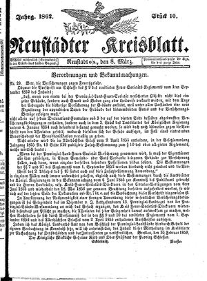 Neustädter Kreisblatt vom 08.03.1862