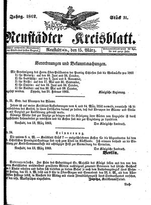 Neustädter Kreisblatt vom 15.03.1862