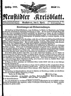 Neustädter Kreisblatt vom 05.04.1862