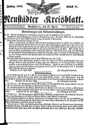 Neustädter Kreisblatt vom 19.04.1862