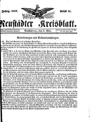 Neustädter Kreisblatt vom 03.05.1862