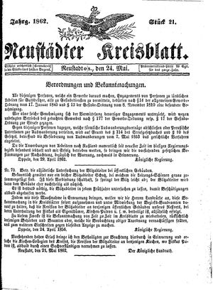 Neustädter Kreisblatt vom 24.05.1862