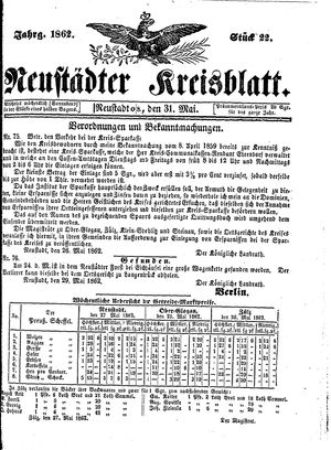 Neustädter Kreisblatt vom 31.05.1862