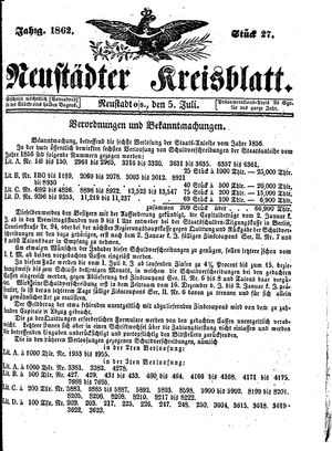Neustädter Kreisblatt vom 05.07.1862