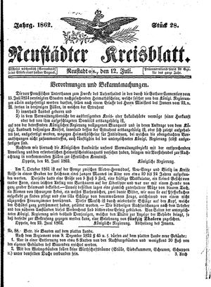 Neustädter Kreisblatt vom 12.07.1862