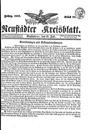Neustädter Kreisblatt on Jul 19, 1862