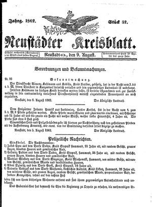 Neustädter Kreisblatt vom 09.08.1862