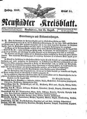 Neustädter Kreisblatt vom 23.08.1862