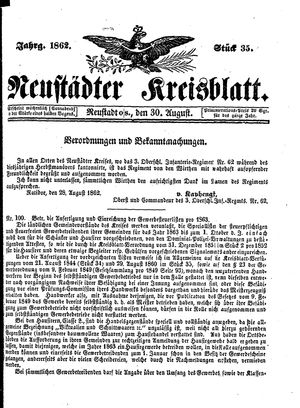 Neustädter Kreisblatt vom 30.08.1862