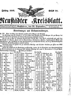 Neustädter Kreisblatt vom 20.09.1862