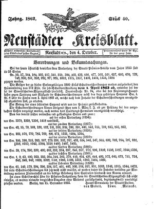 Neustädter Kreisblatt vom 04.10.1862