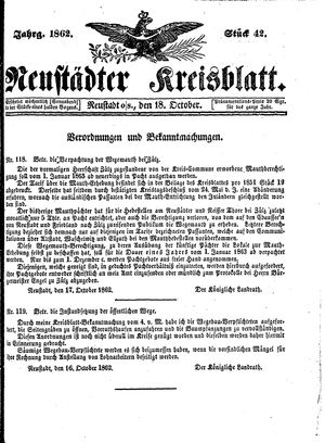 Neustädter Kreisblatt vom 18.10.1862