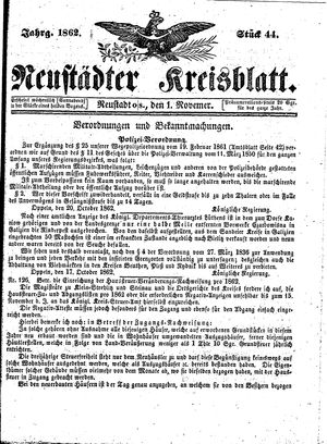 Neustädter Kreisblatt vom 01.11.1862