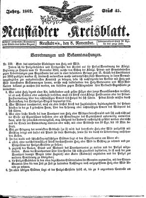 Neustädter Kreisblatt vom 08.11.1862
