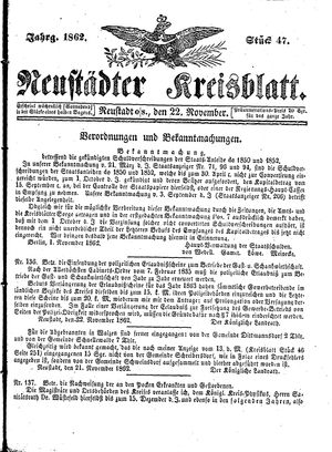 Neustädter Kreisblatt on Nov 22, 1862
