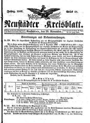 Neustädter Kreisblatt vom 29.11.1862