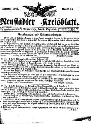 Neustädter Kreisblatt vom 06.12.1862