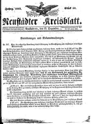 Neustädter Kreisblatt vom 13.12.1862