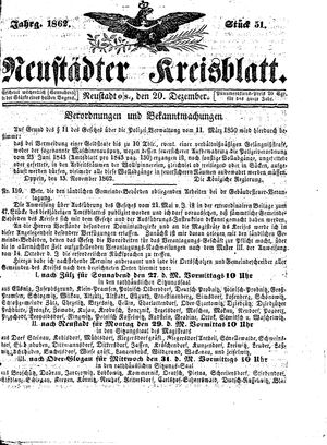 Neustädter Kreisblatt vom 20.12.1862