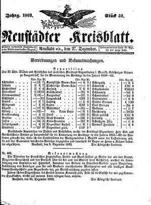 Neustädter Kreisblatt vom 27.12.1862
