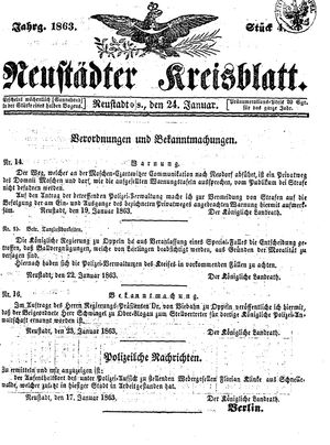 Neustädter Kreisblatt vom 24.01.1863