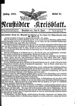 Neustädter Kreisblatt vom 06.06.1863
