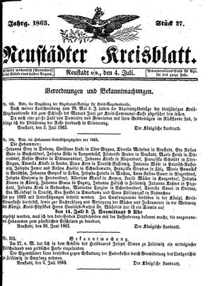 Neustädter Kreisblatt on Jul 4, 1863