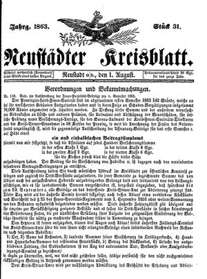 Neustädter Kreisblatt vom 01.08.1863