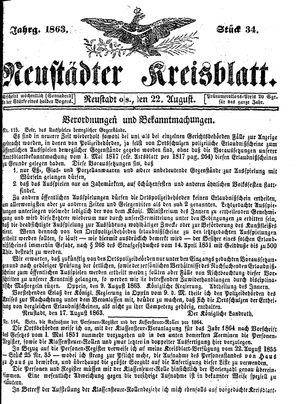 Neustädter Kreisblatt vom 22.08.1863