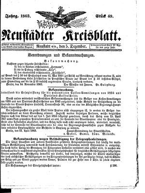 Neustädter Kreisblatt vom 05.12.1863