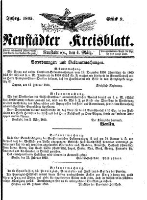 Neustädter Kreisblatt vom 04.03.1865