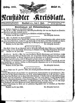 Neustädter Kreisblatt vom 01.07.1865