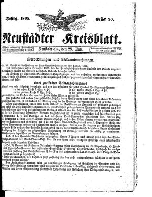 Neustädter Kreisblatt vom 29.07.1865