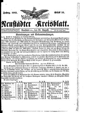 Neustädter Kreisblatt vom 26.08.1865