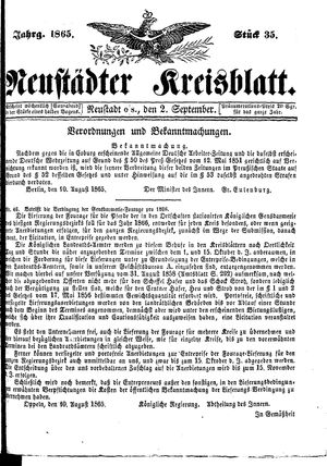 Neustädter Kreisblatt vom 02.09.1865