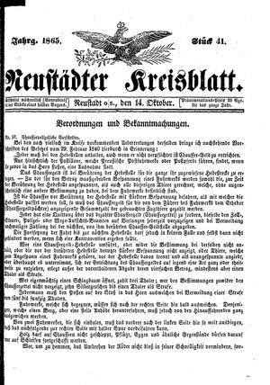 Neustädter Kreisblatt vom 14.10.1865