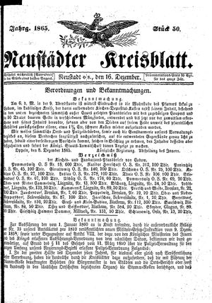 Neustädter Kreisblatt vom 16.12.1865