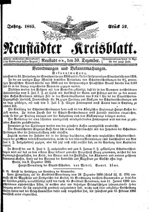 Neustädter Kreisblatt vom 30.12.1865