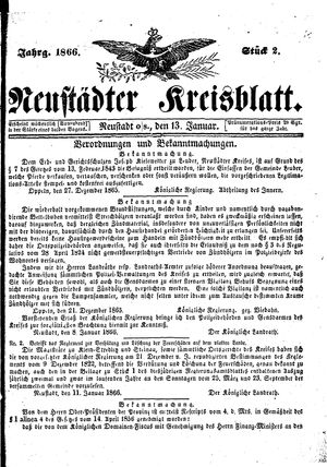 Neustädter Kreisblatt vom 13.01.1866