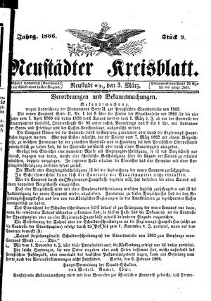 Neustädter Kreisblatt vom 03.03.1866