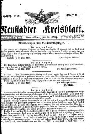 Neustädter Kreisblatt vom 17.03.1866