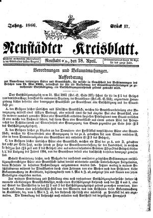 Neustädter Kreisblatt vom 28.04.1866