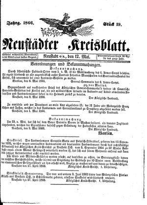 Neustädter Kreisblatt on May 12, 1866