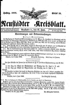 Neustädter Kreisblatt vom 16.06.1866