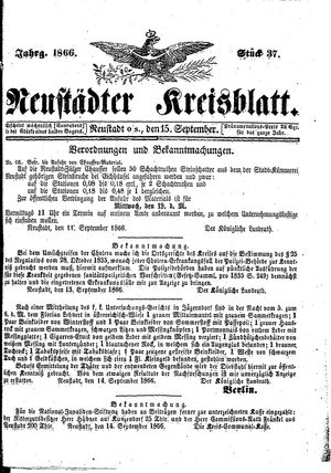 Neustädter Kreisblatt vom 15.09.1866