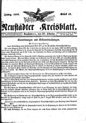 Neustädter Kreisblatt vom 20.10.1866