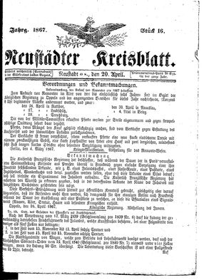 Neustädter Kreisblatt vom 20.04.1867