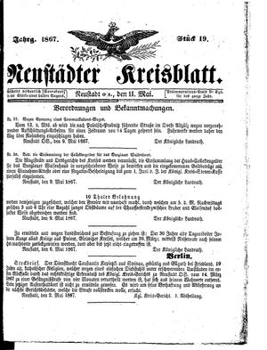 Neustädter Kreisblatt vom 11.05.1867